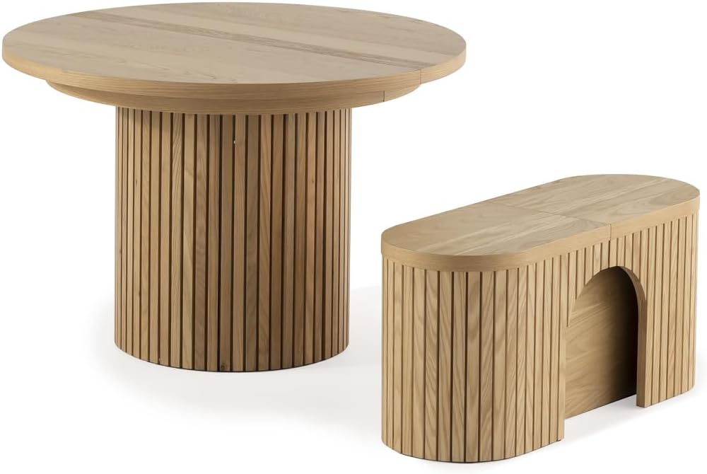 Natural Transformer Round Extendable Dining Set