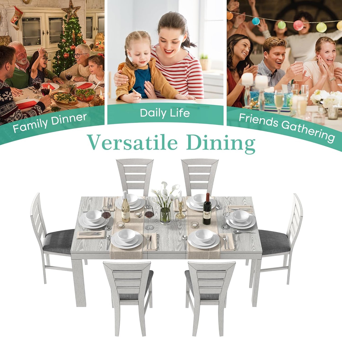 6-Piece Grey Solid Wood Dining Set