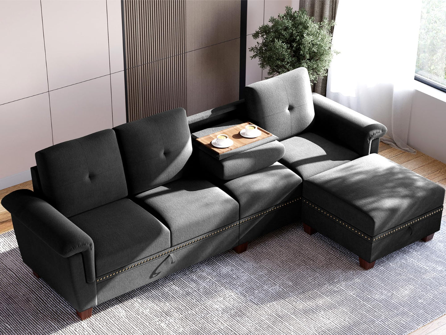JAMFLY 4-Seat Sectional Sofa – Dark Gray