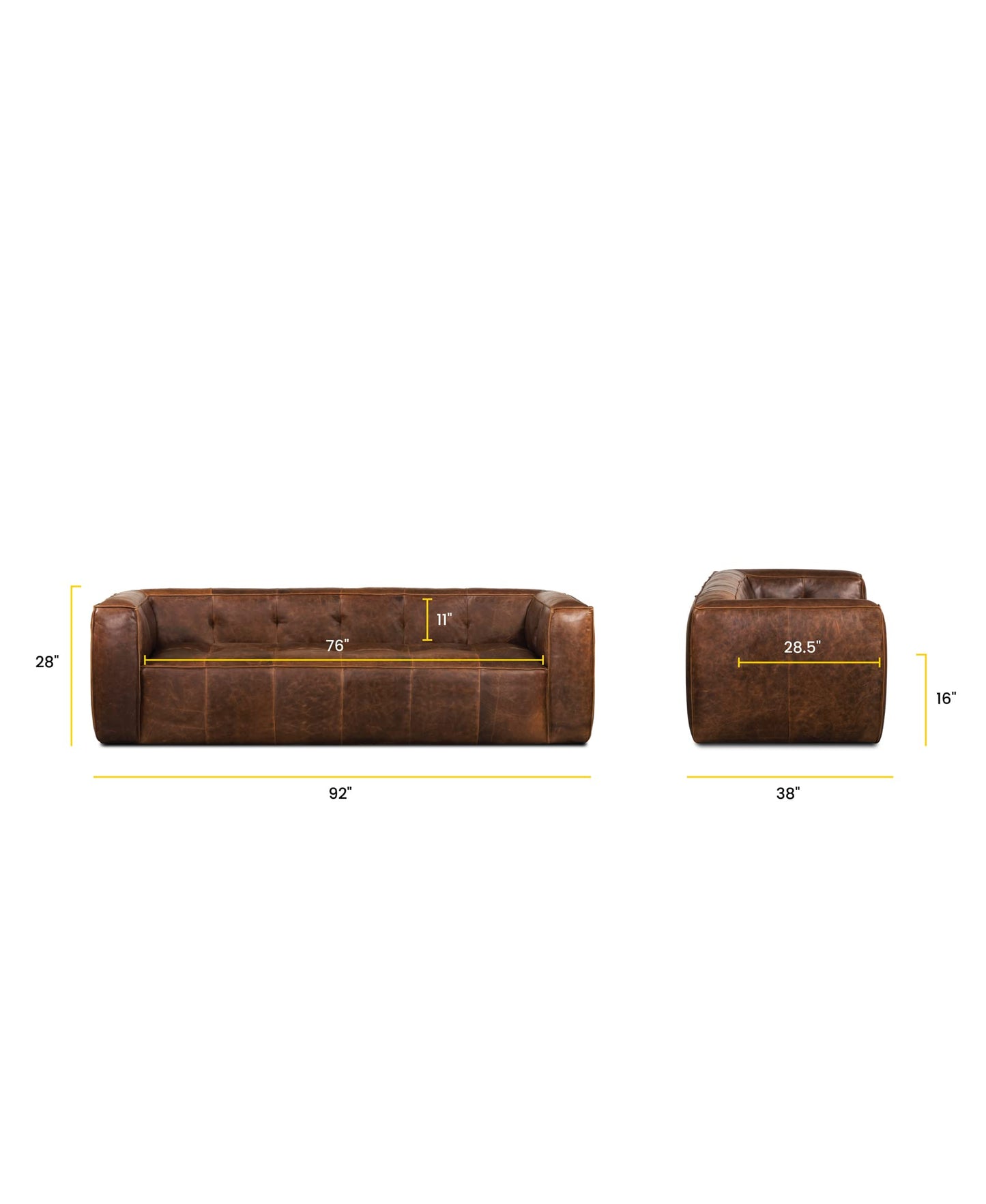 88" Girona Leather Sofa, Cognac Tan