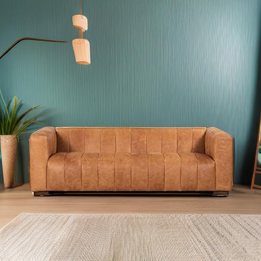 88" Girona Leather Sofa, Cognac Tan