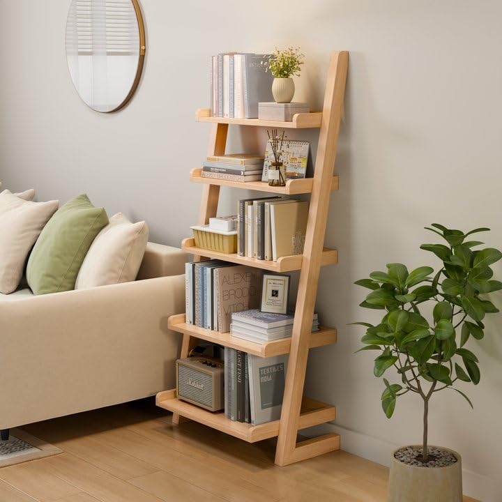 White 5-Tier Wooden Ladder Shelf