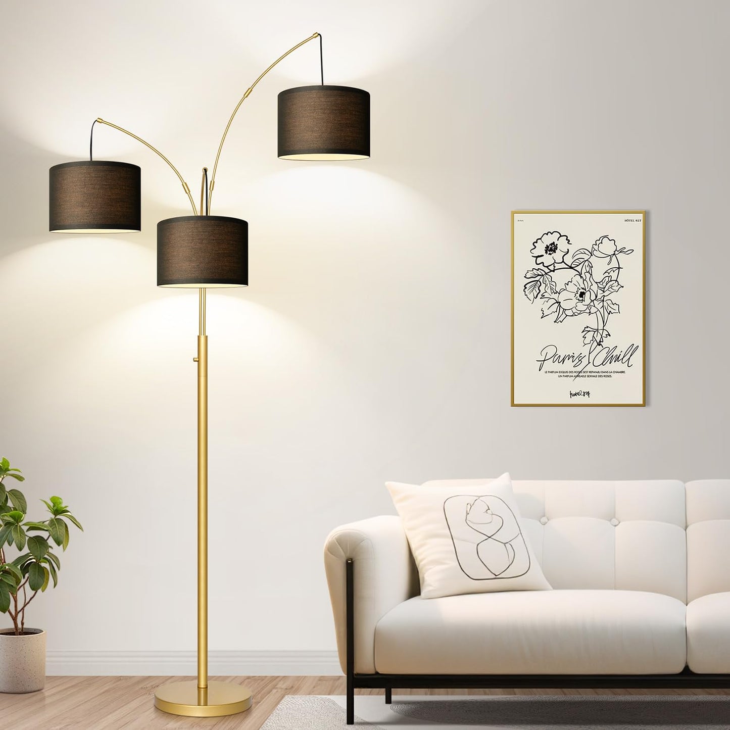 Dimmable 3-Light Arc Floor Lamp