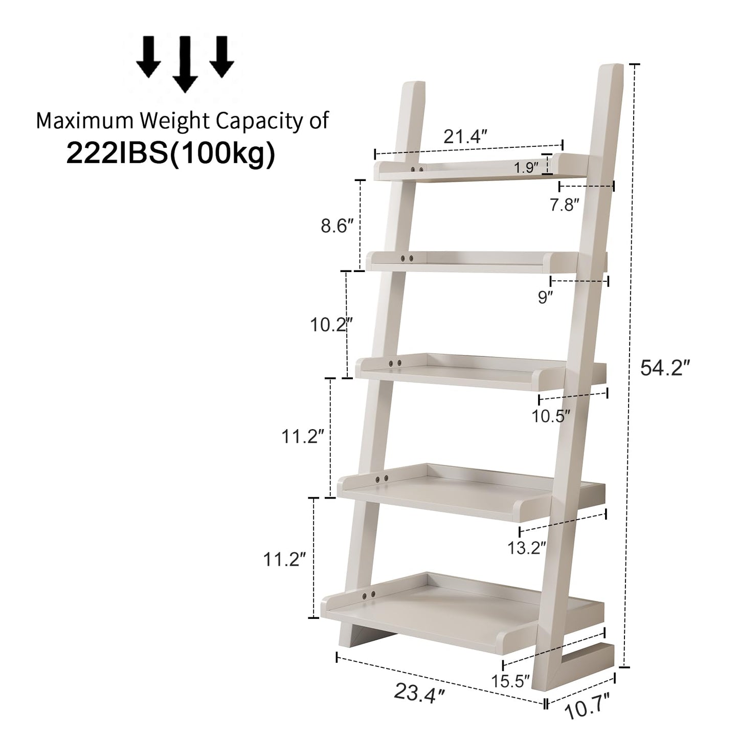 White 5-Tier Wooden Ladder Shelf