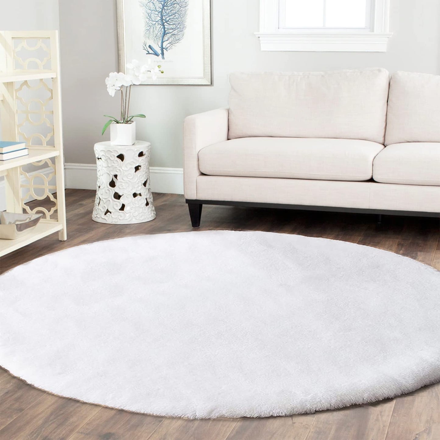Latepis 3ft White Faux Fur Round Rug