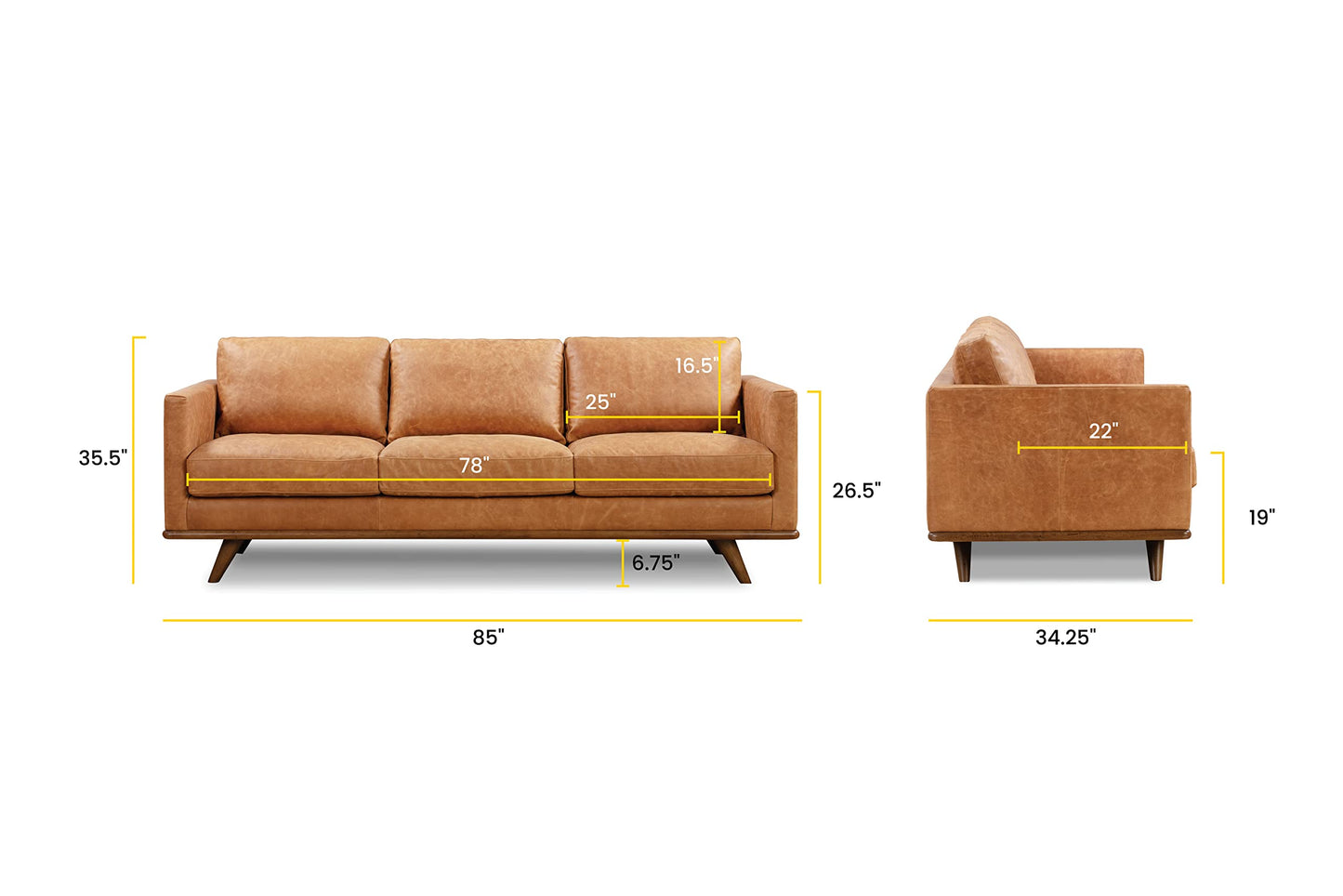 88" Girona Leather Sofa, Cognac Tan