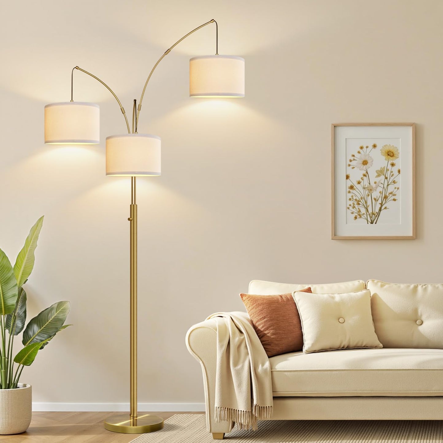 Dimmable 3-Light Arc Floor Lamp