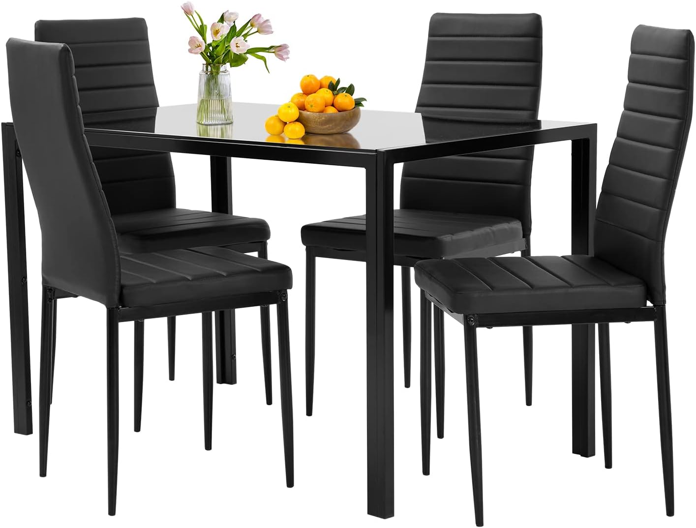 FDW 5-Piece Black Dining Set
