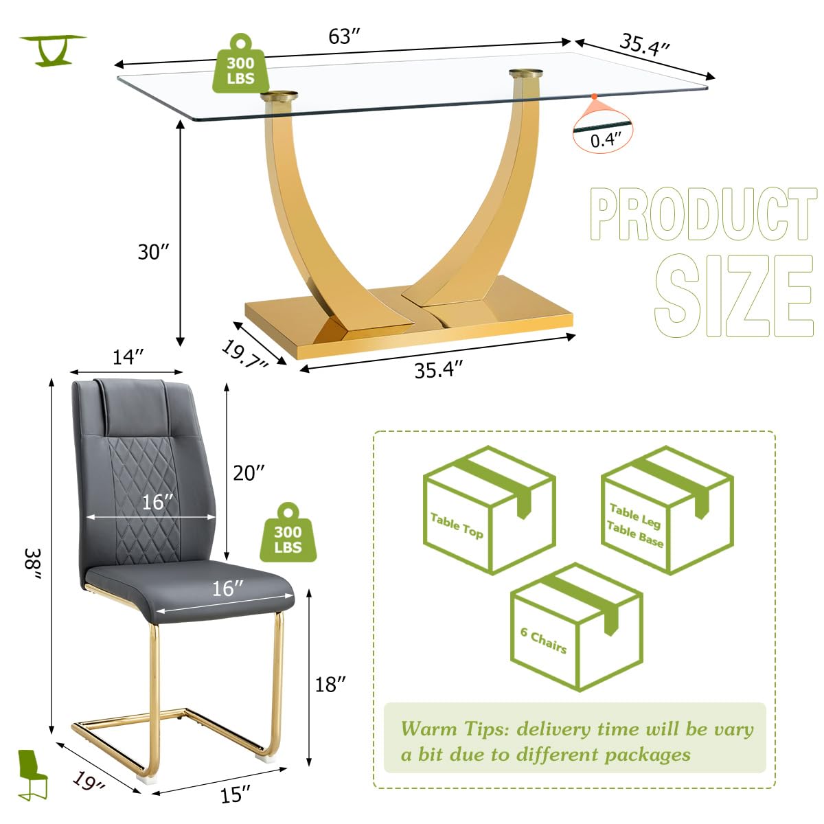 63" Glass Dining Table Set for 4
