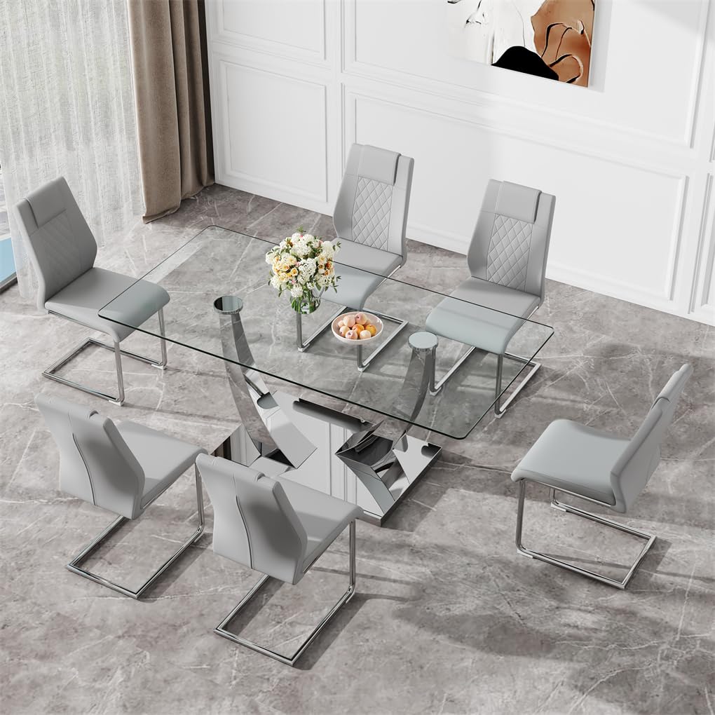71" Glass Dining Table Set for 6