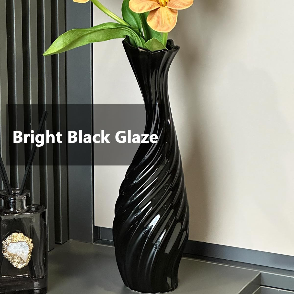 Black 12" Ceramic Flower Vase