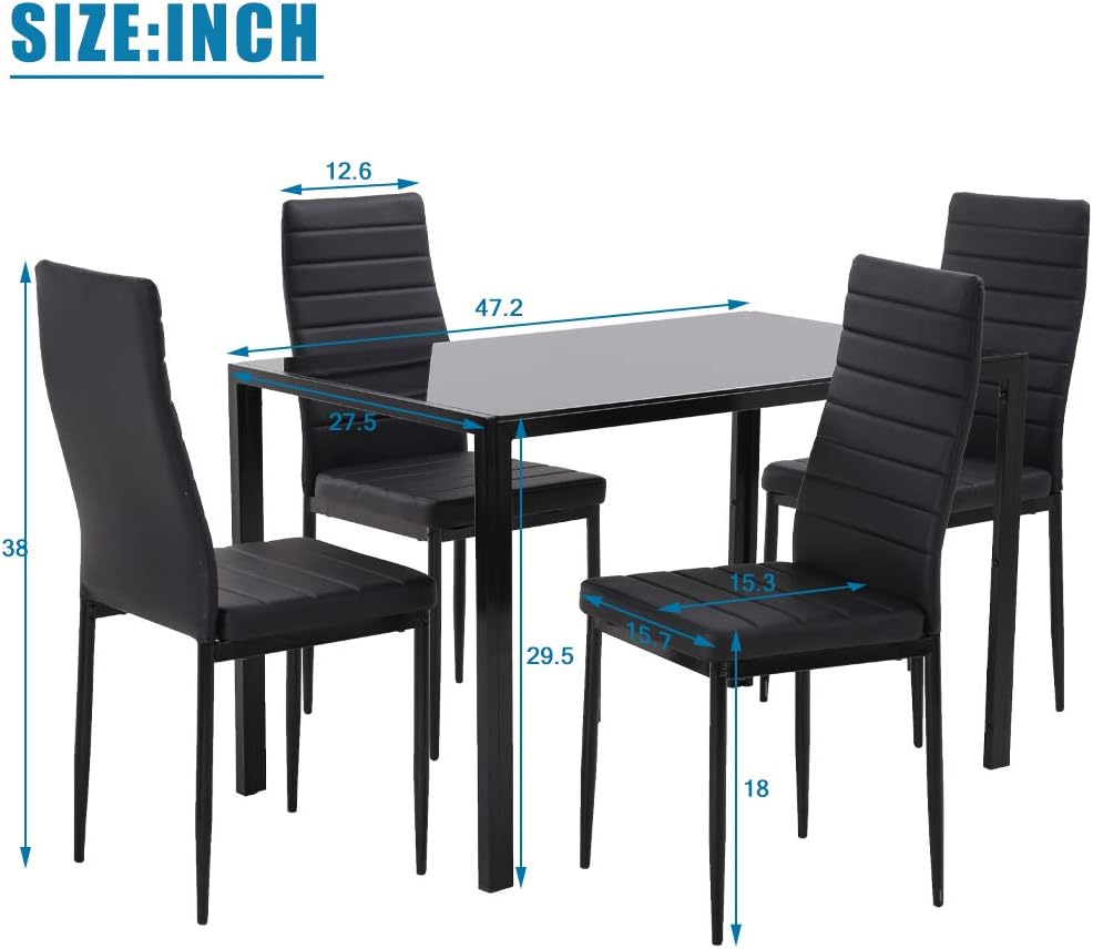 FDW 5-Piece Black Dining Set