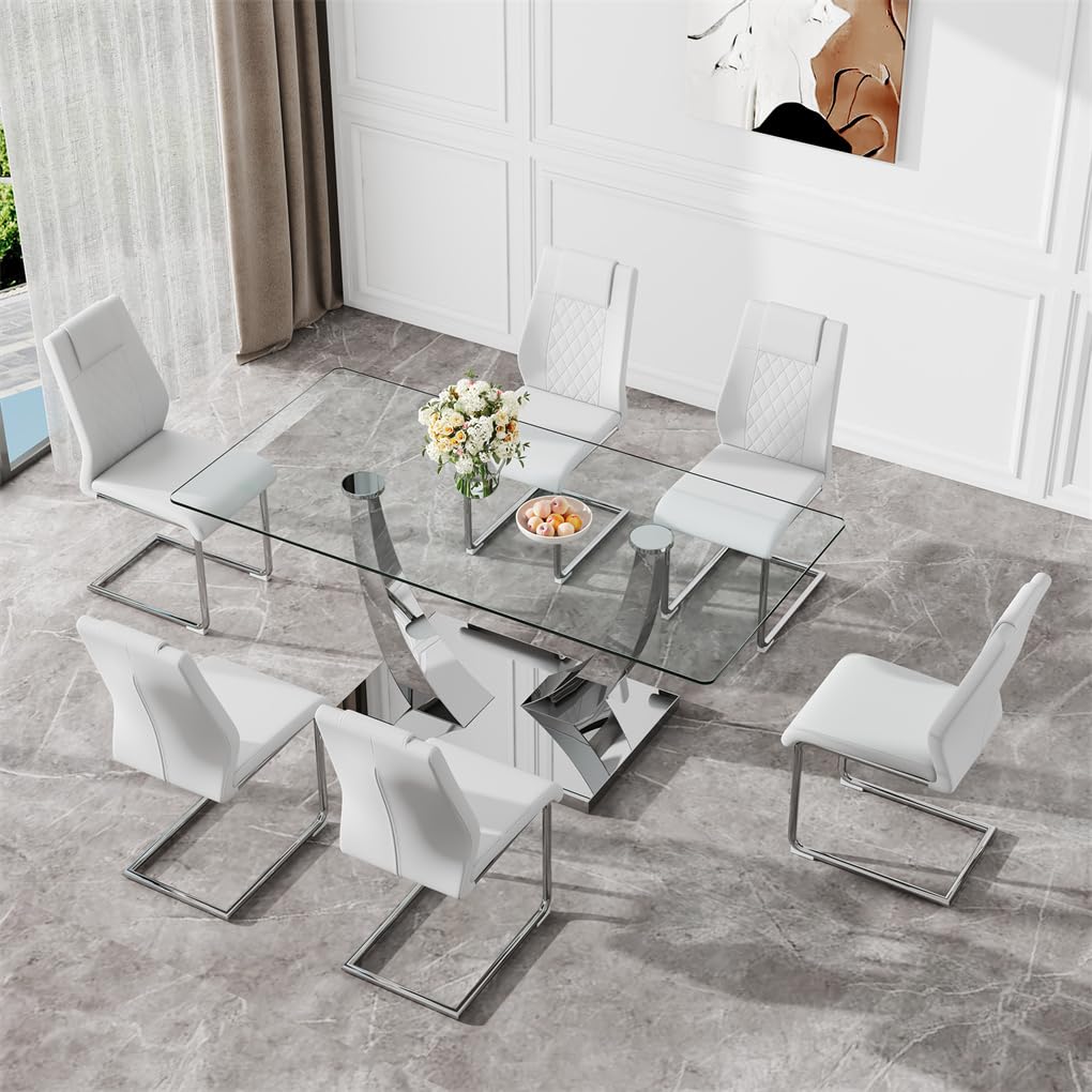71" Glass Dining Table Set for 6