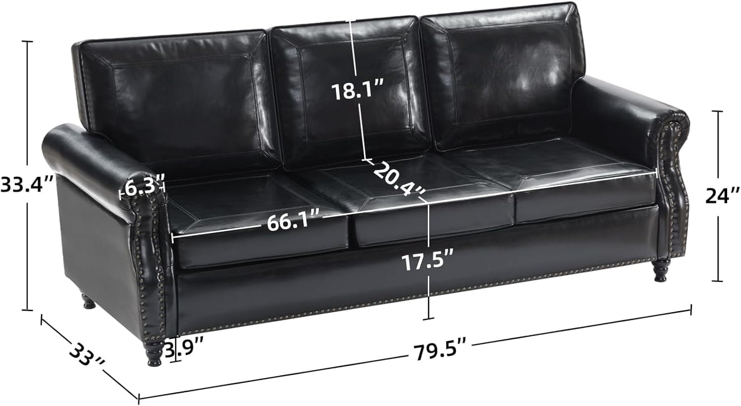 WILLOVE 79" Black Faux Leather Sofa