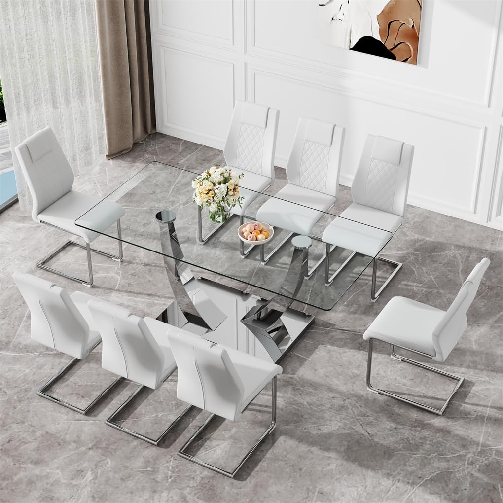 71" Glass Dining Table Set for 6