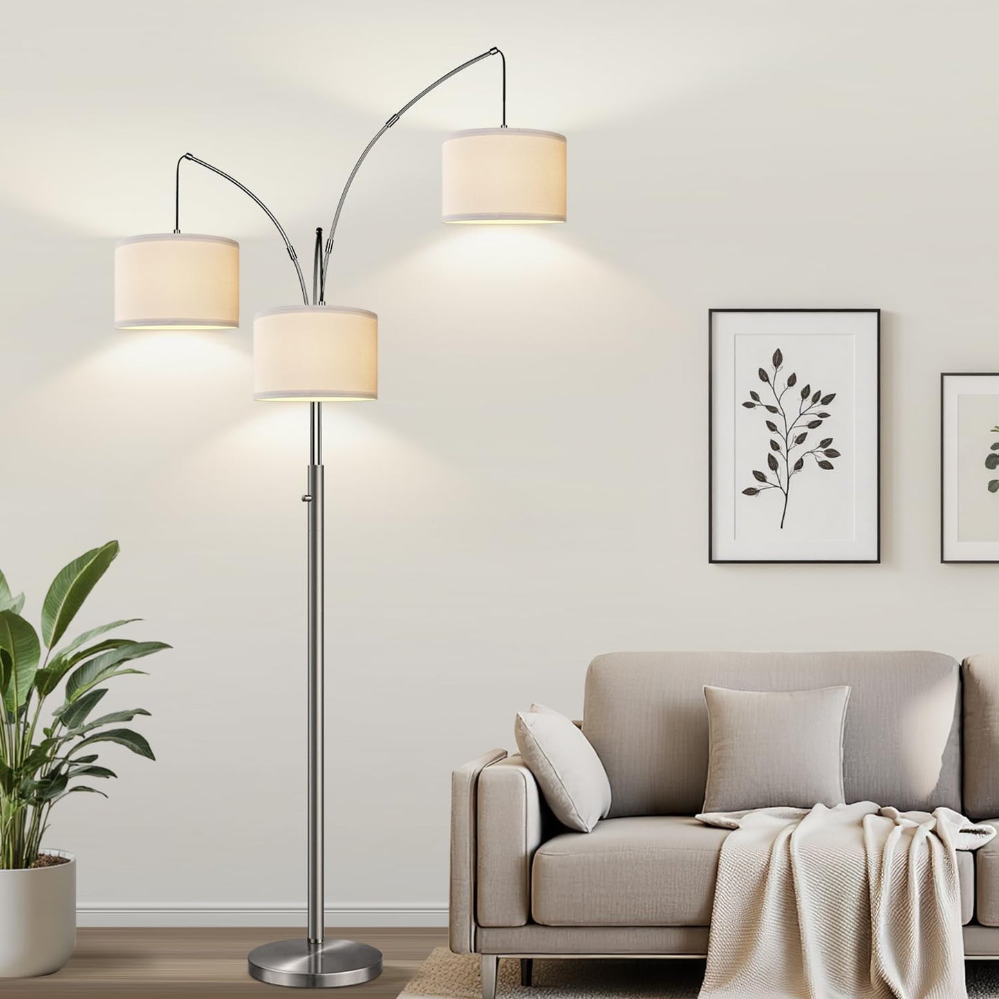 Dimmable 3-Light Arc Floor Lamp