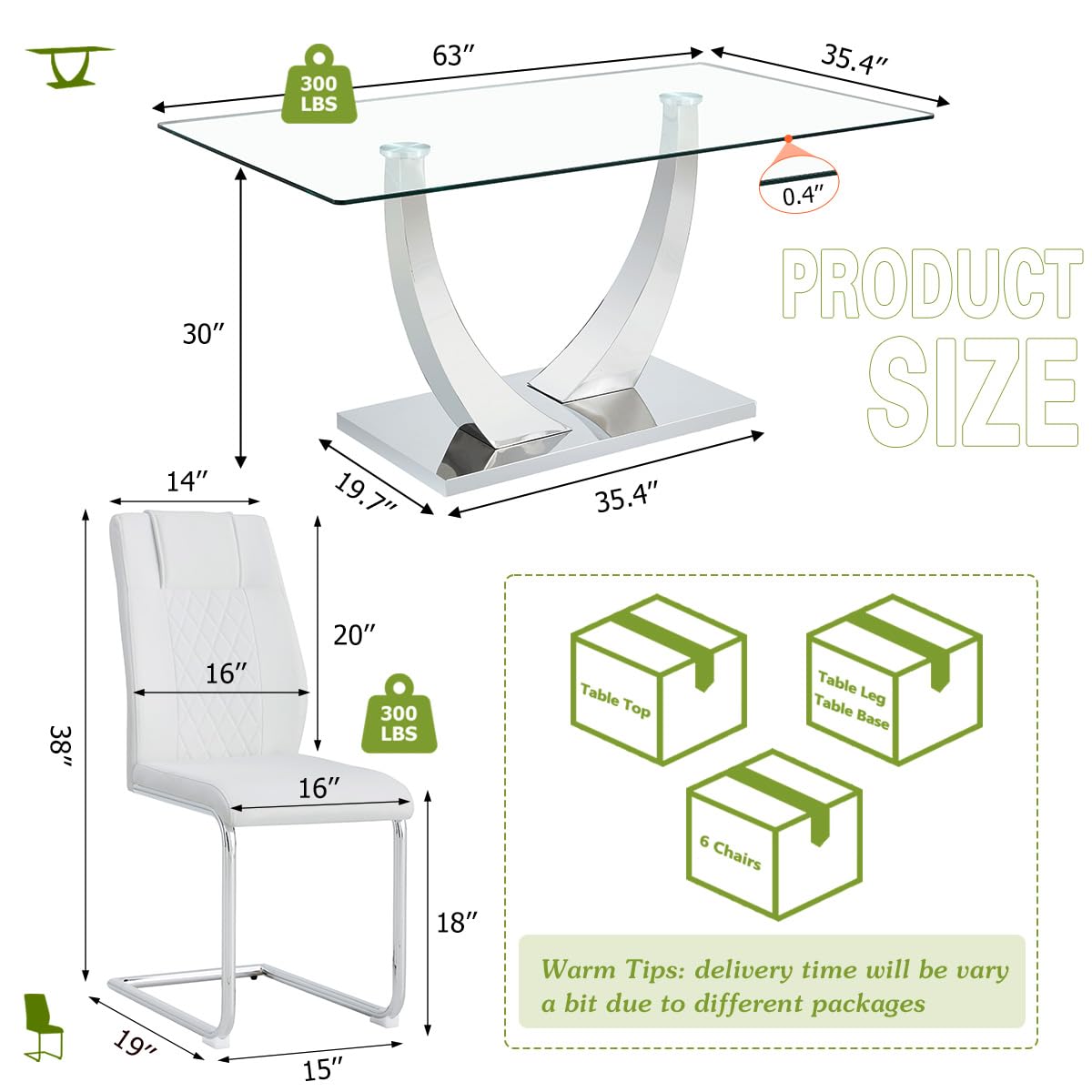 71" Glass Dining Table Set for 6