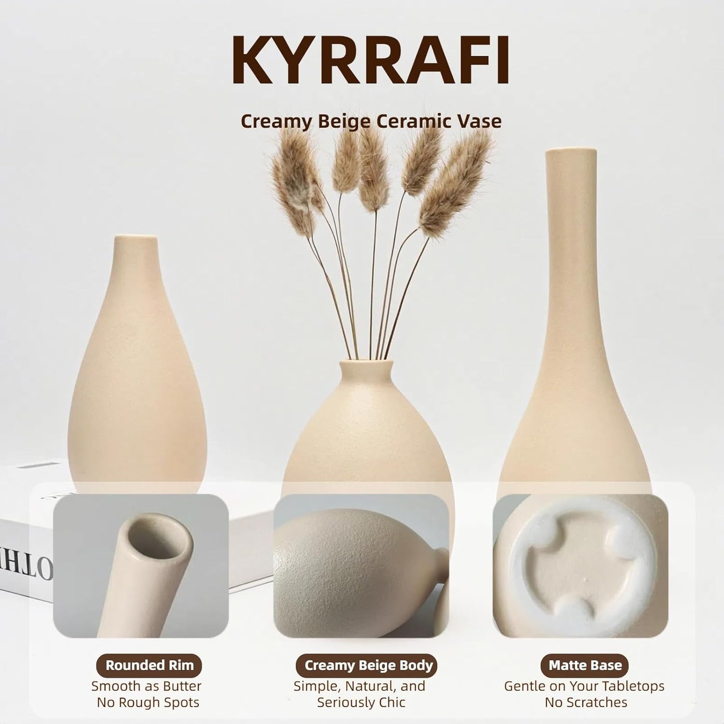 Beige 3-Piece Ceramic Vase Set
