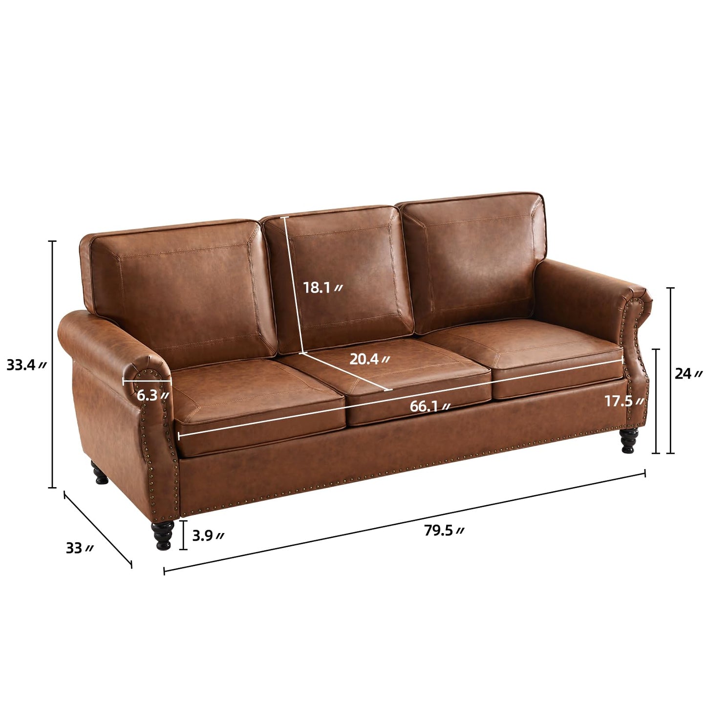 WILLOVE 79" Black Faux Leather Sofa