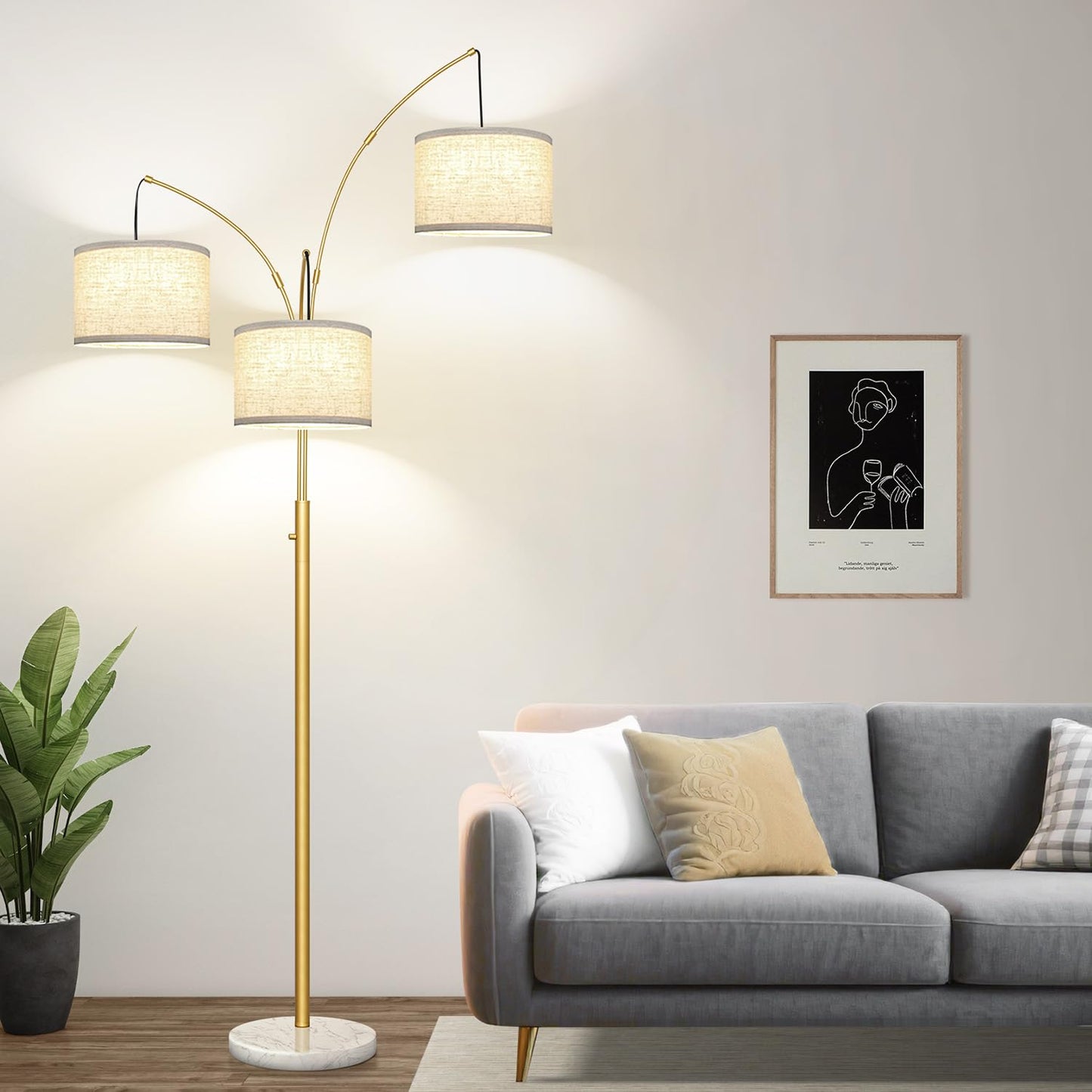 Dimmable 3-Light Arc Floor Lamp