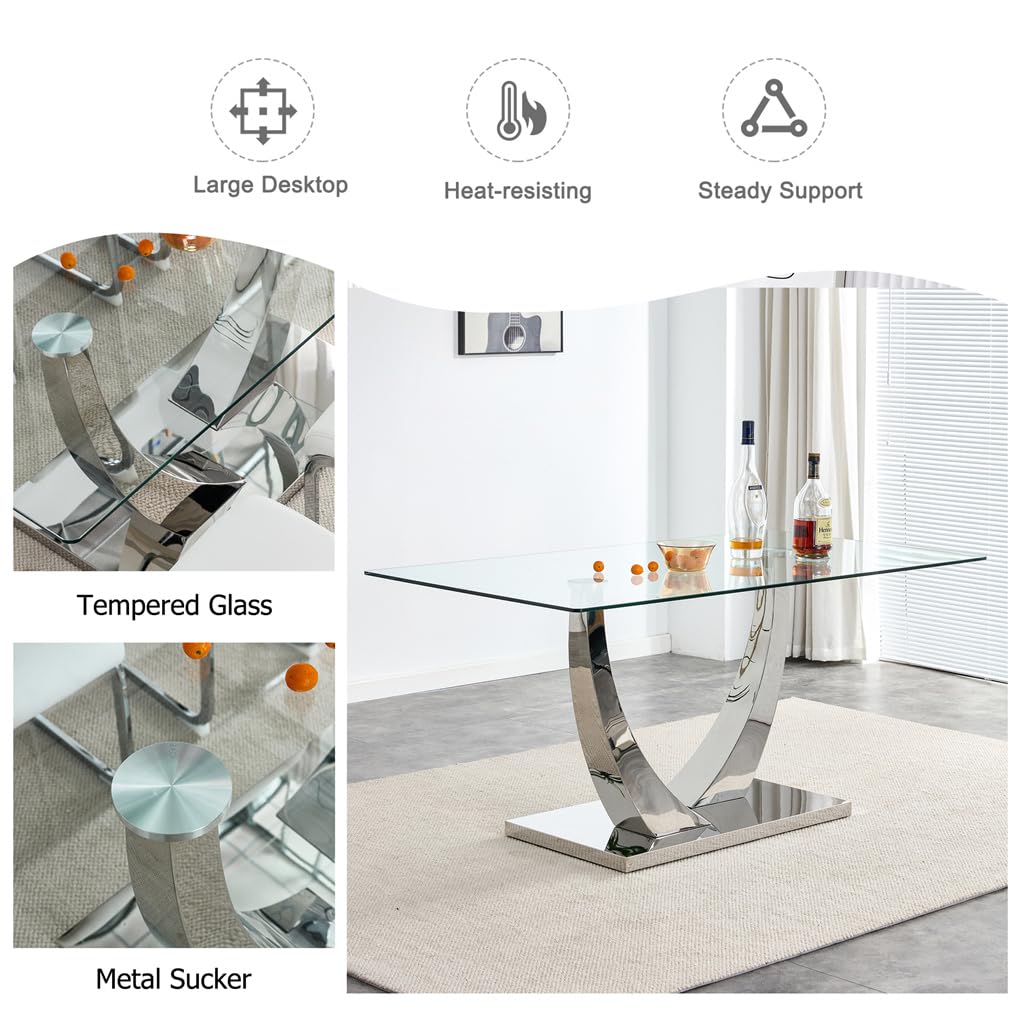 71" Glass Dining Table Set for 6