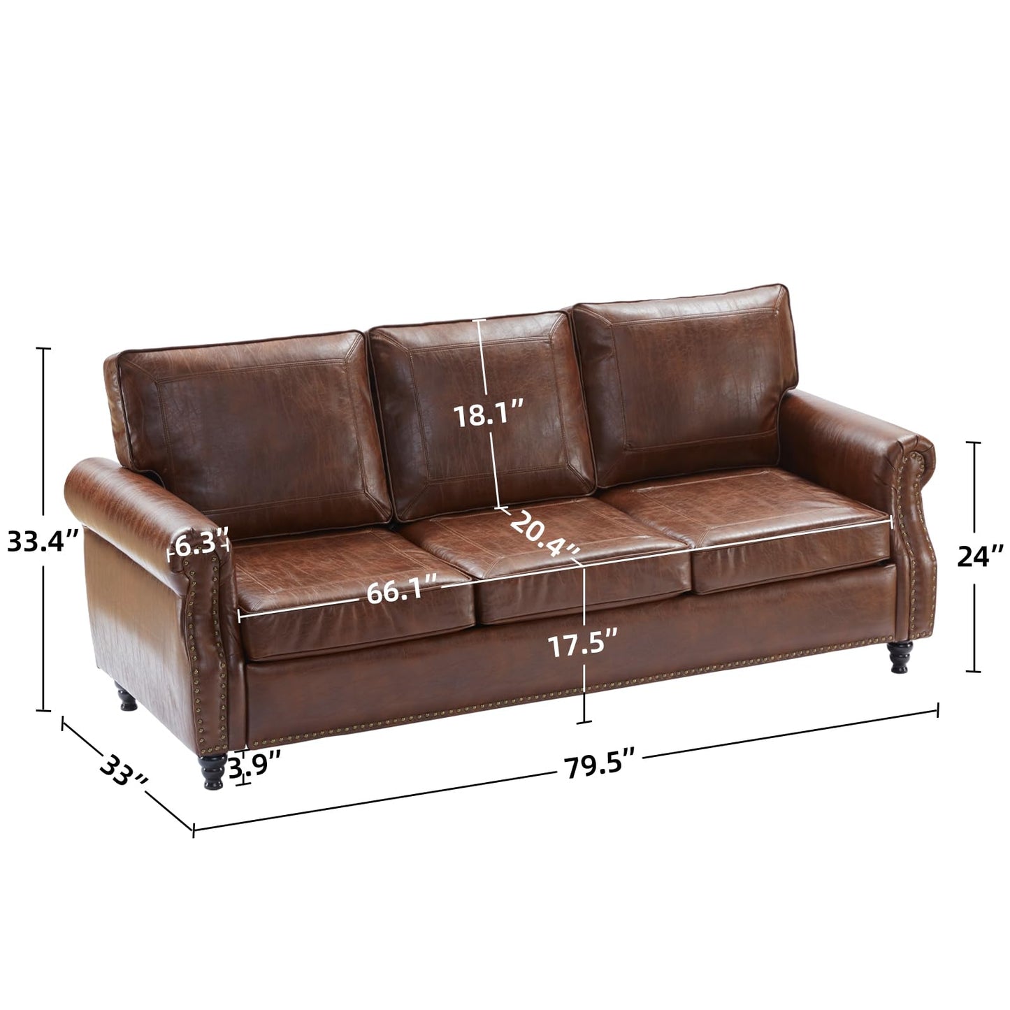 WILLOVE 79" Black Faux Leather Sofa