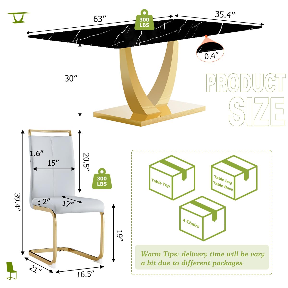 71" Black & Gold Dining Set for 8
