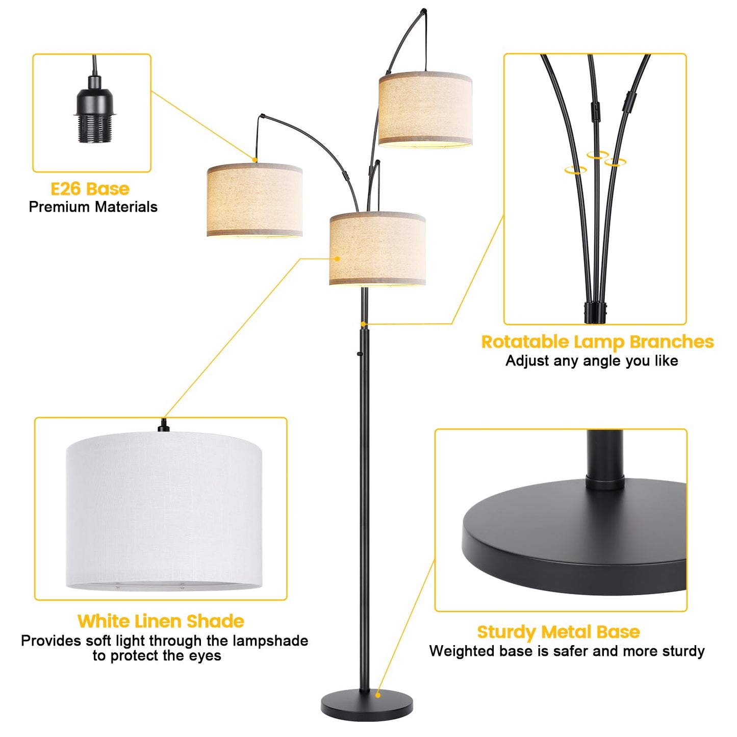 Dimmable 3-Light Arc Floor Lamp