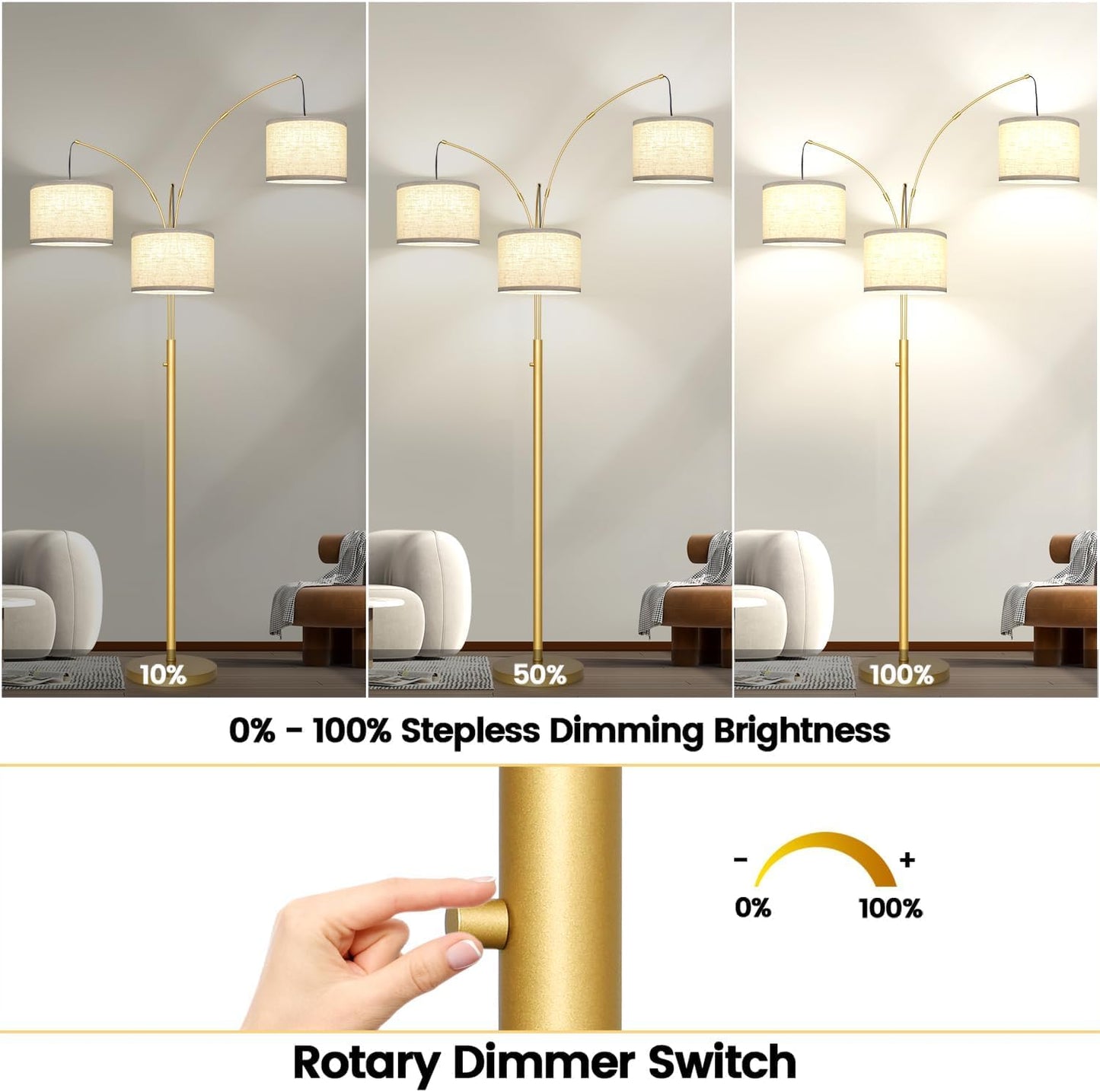 Dimmable 3-Light Arc Floor Lamp