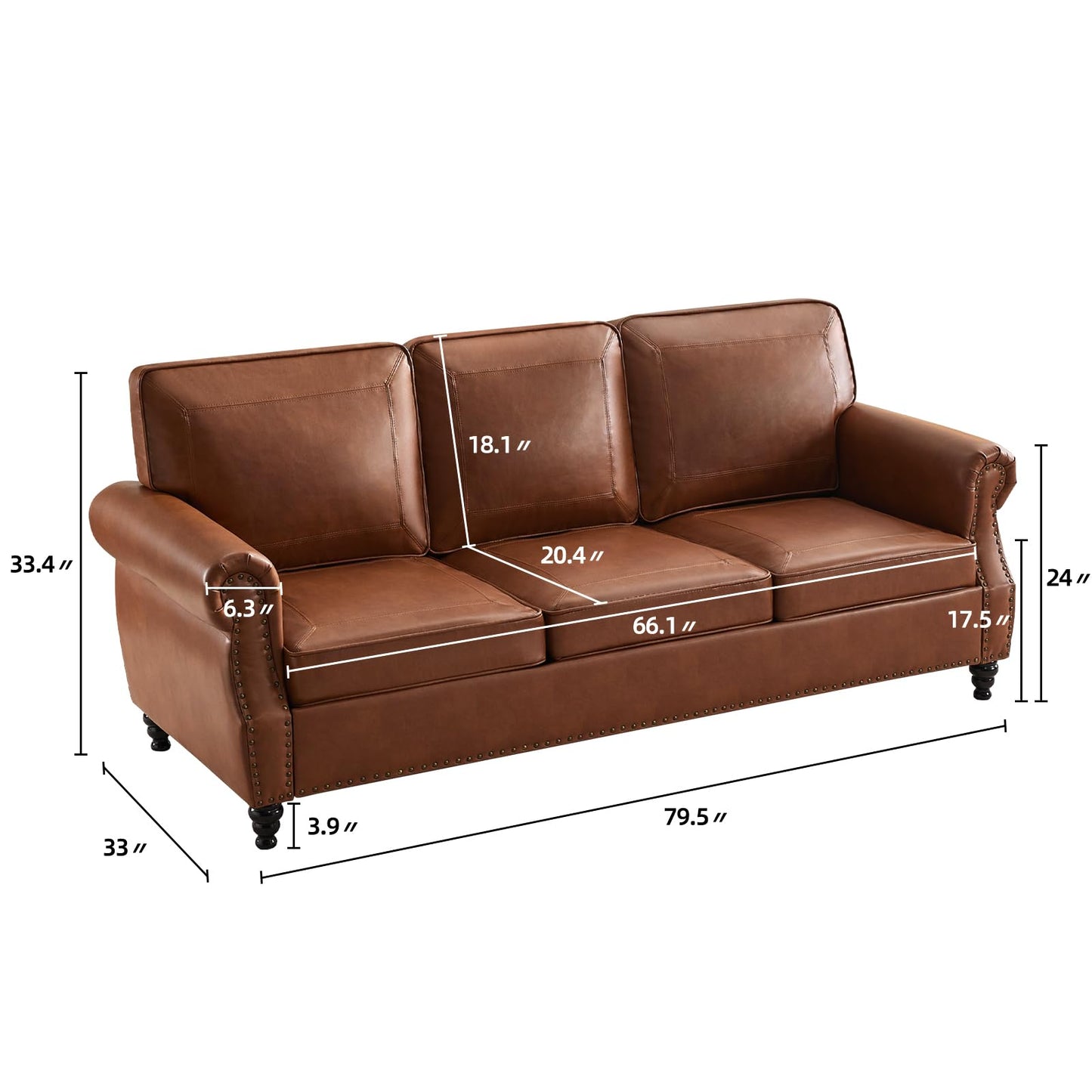 WILLOVE 79" Black Faux Leather Sofa