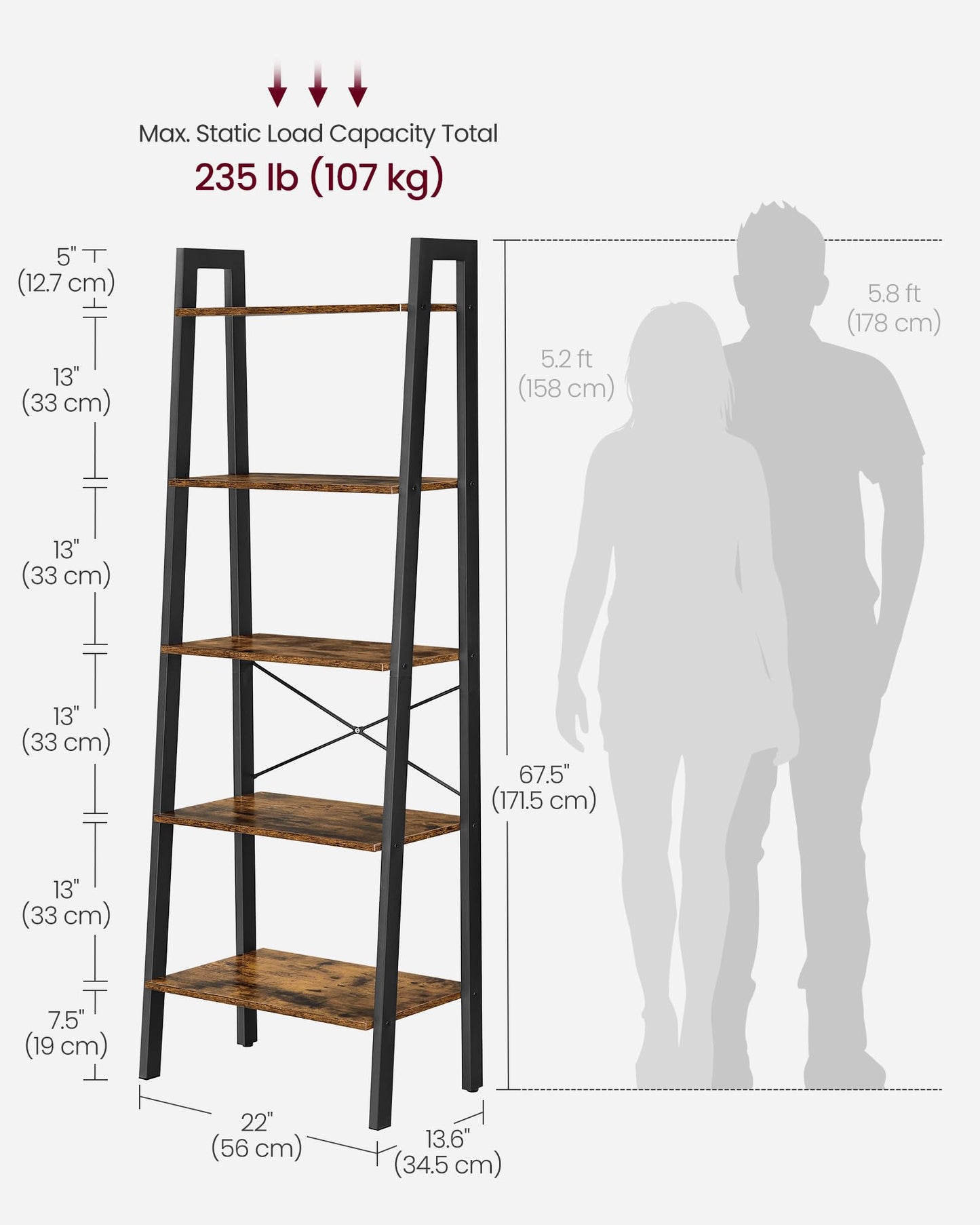 VASAGLE 5-Tier Ladder Bookshelf