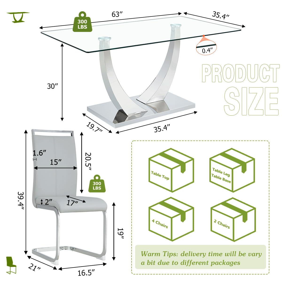 71" Glass Dining Table Set for 6
