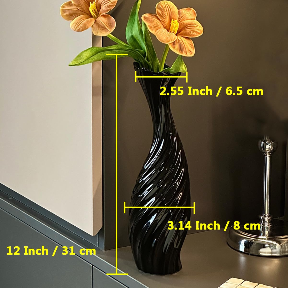Black 12" Ceramic Flower Vase