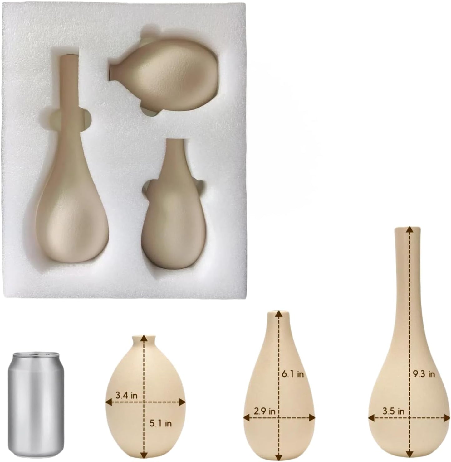 Beige 3-Piece Ceramic Vase Set