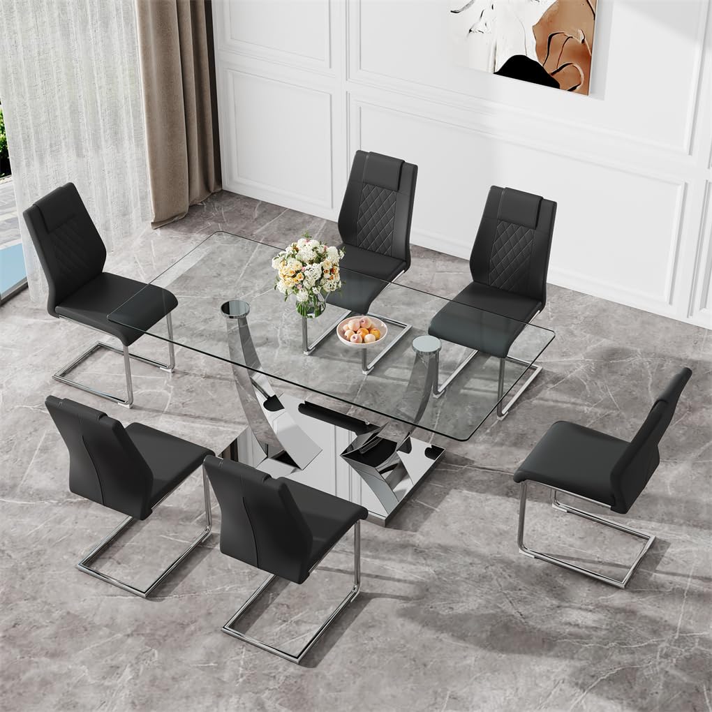 71" Glass Dining Table Set for 6
