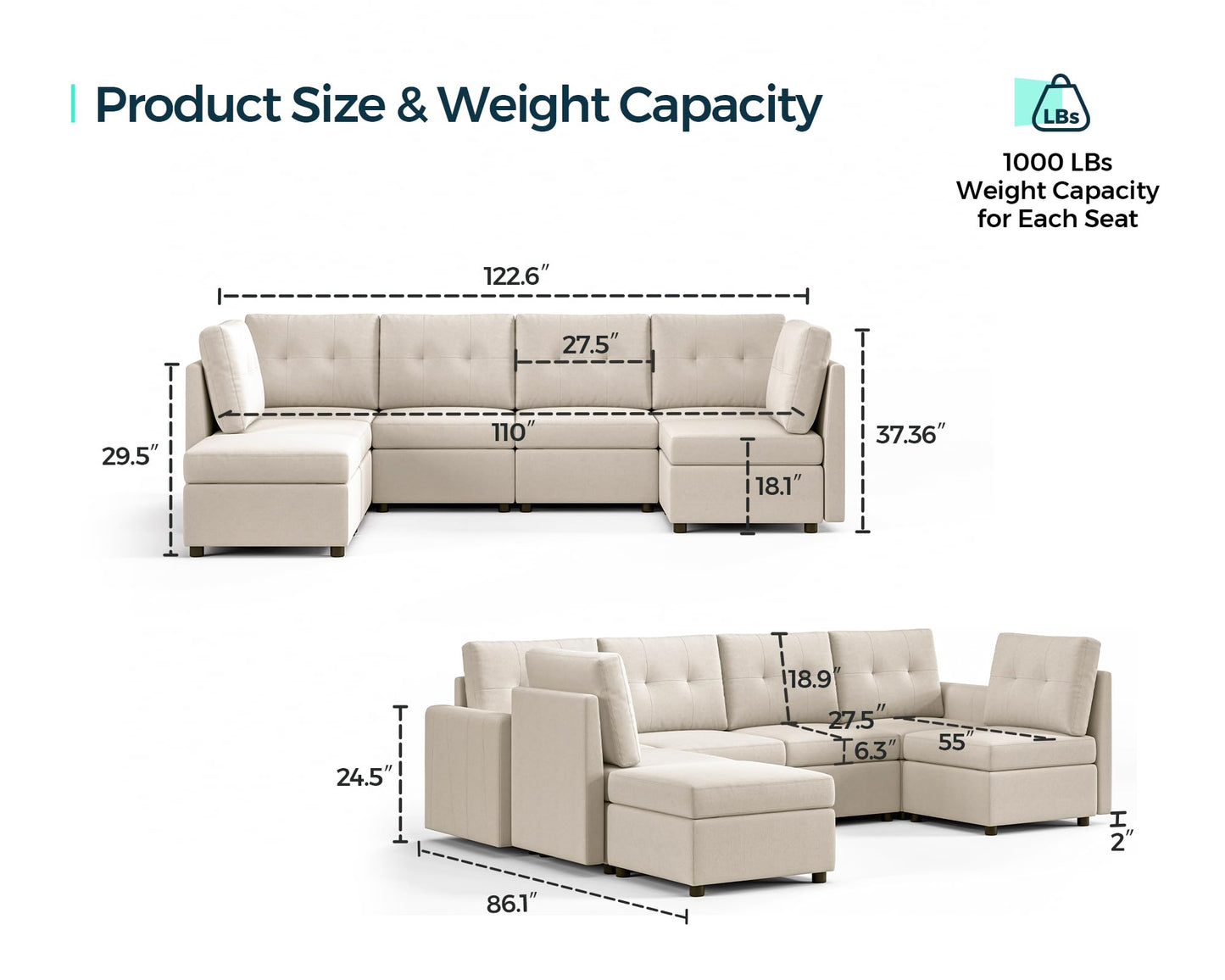 LINSY HOME Modular Sectional Sofa – Dark Gray