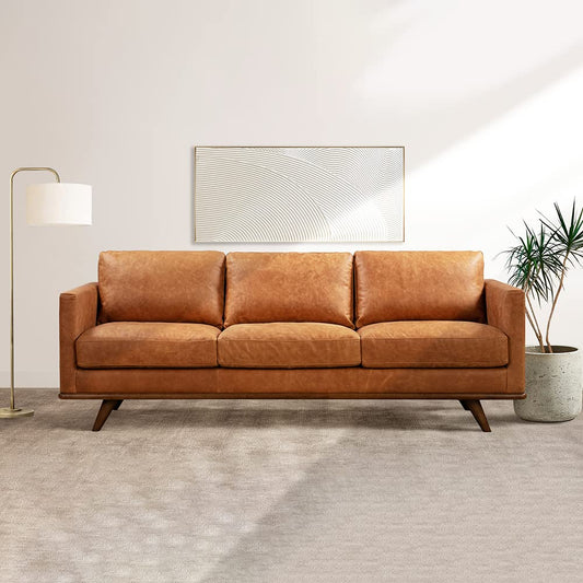 88" Girona Leather Sofa, Cognac Tan