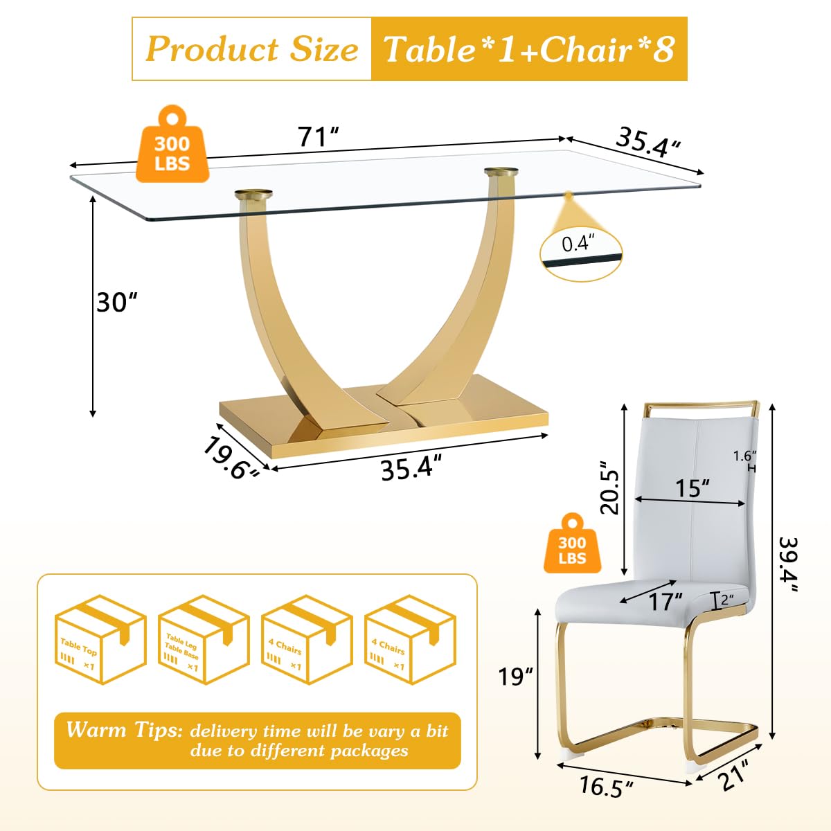 63" Glass Dining Table Set for 4