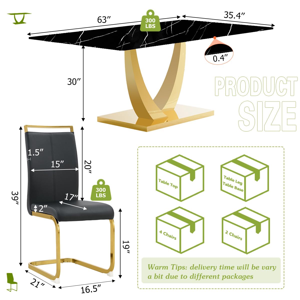 71" Black & Gold Dining Set for 8