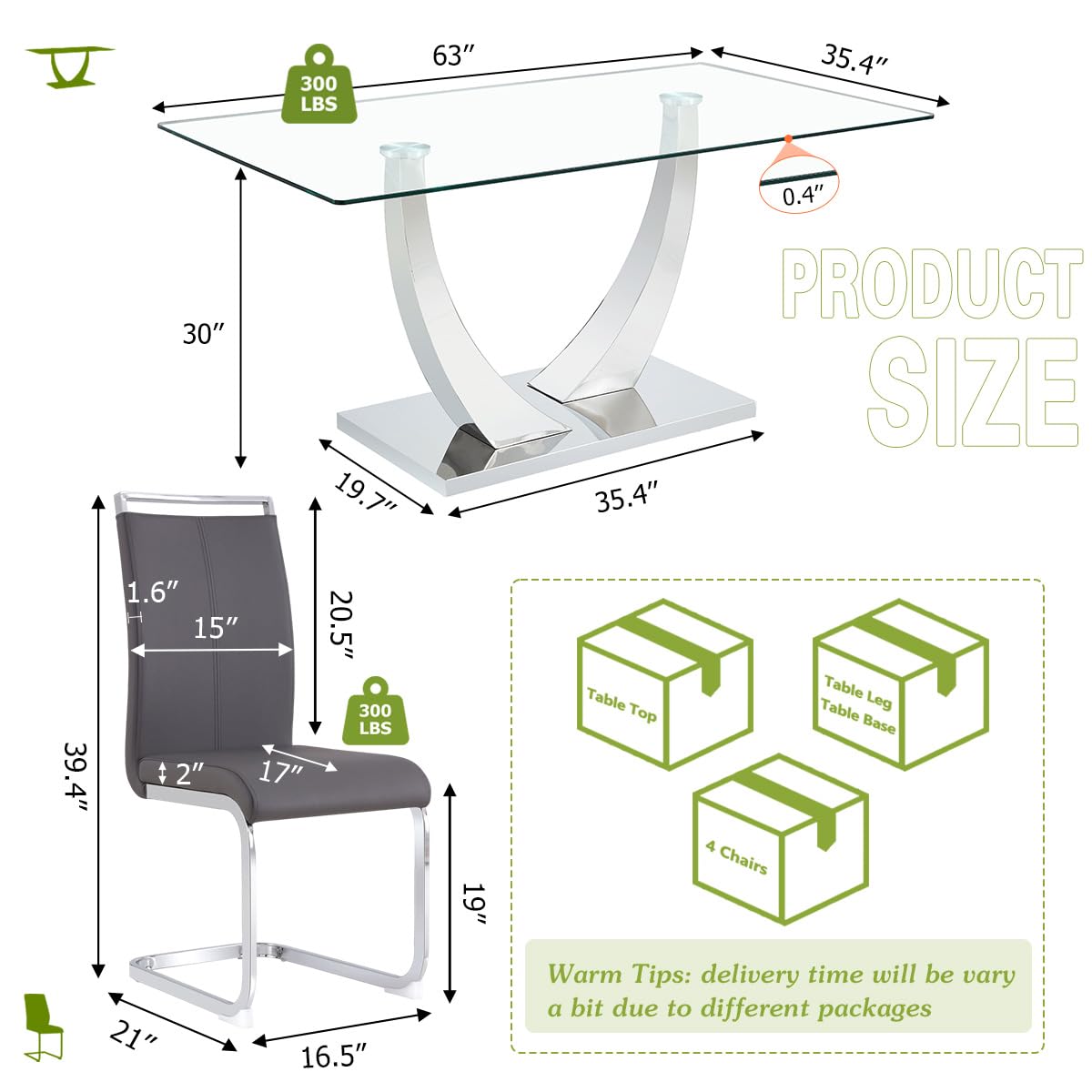 71" Glass Dining Table Set for 6