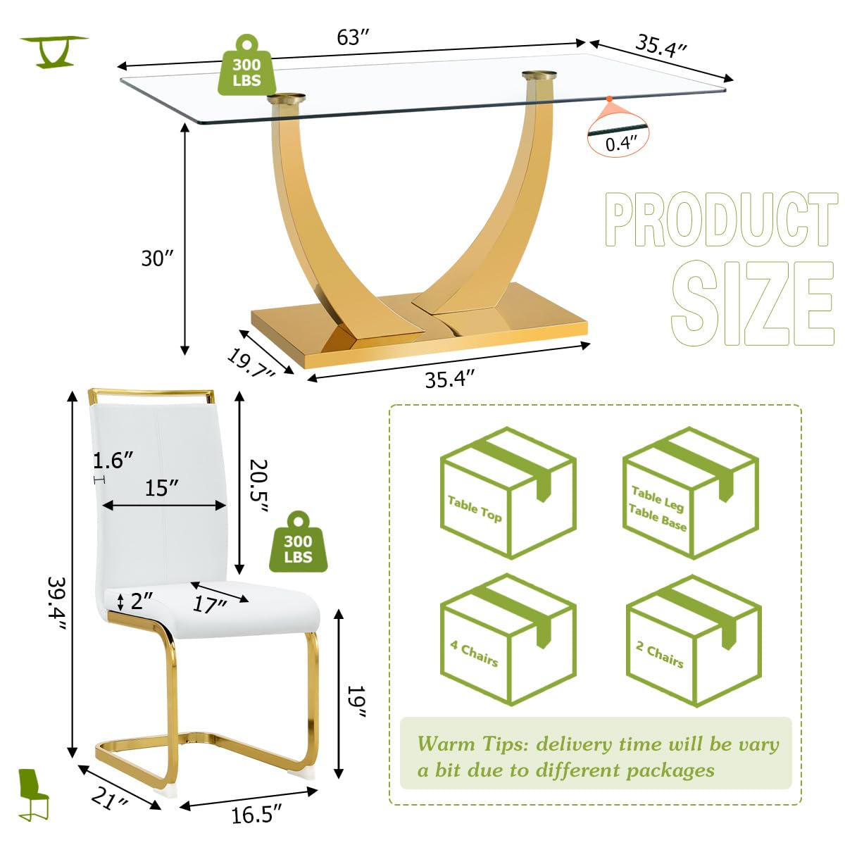 63" Glass Dining Table Set for 4