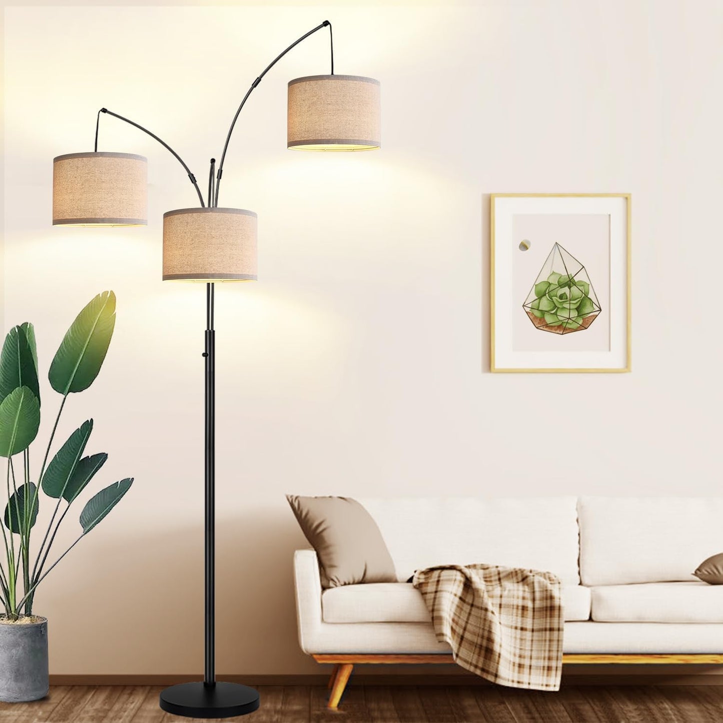 Dimmable 3-Light Arc Floor Lamp