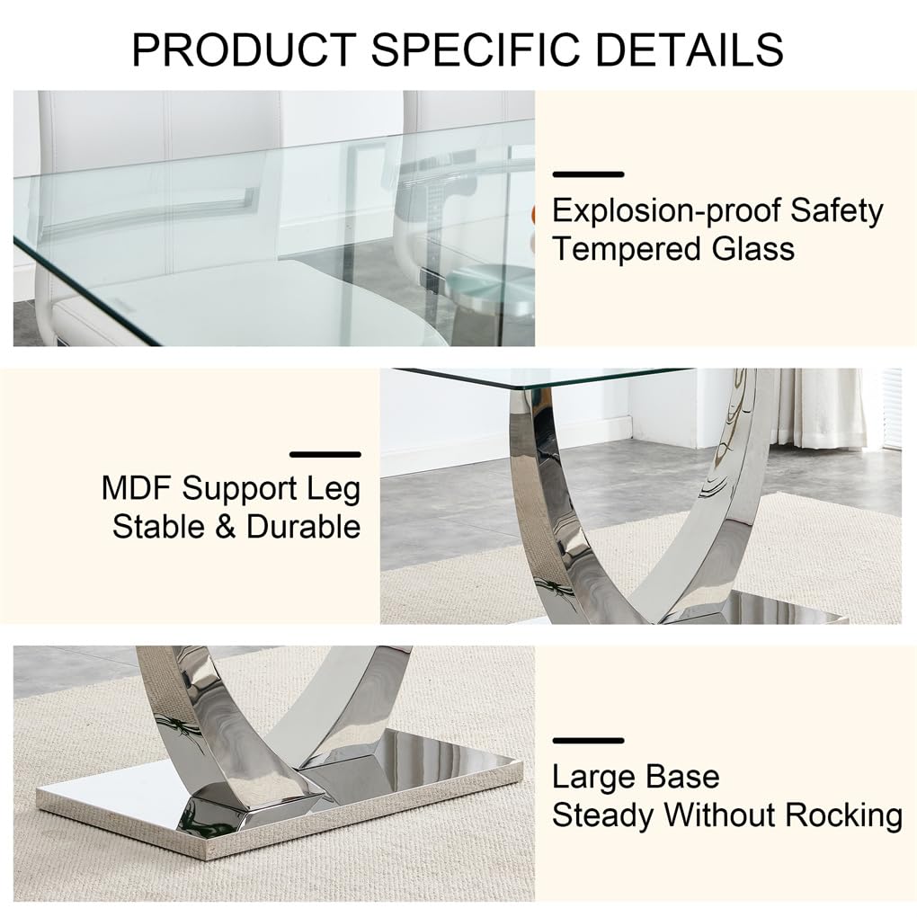 71" Glass Dining Table Set for 6