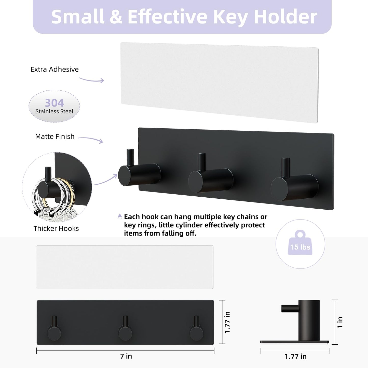 VIS'V Adhesive Wall Key Holder – Black