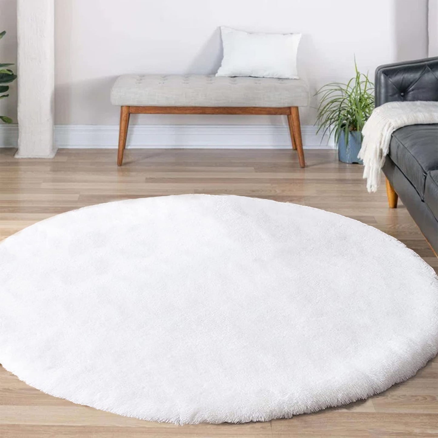 Latepis 3ft White Faux Fur Round Rug