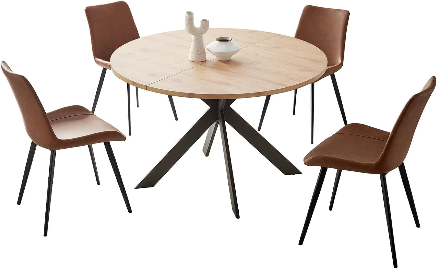 46.4" Round Dining Table Set – 4 Brown Chairs