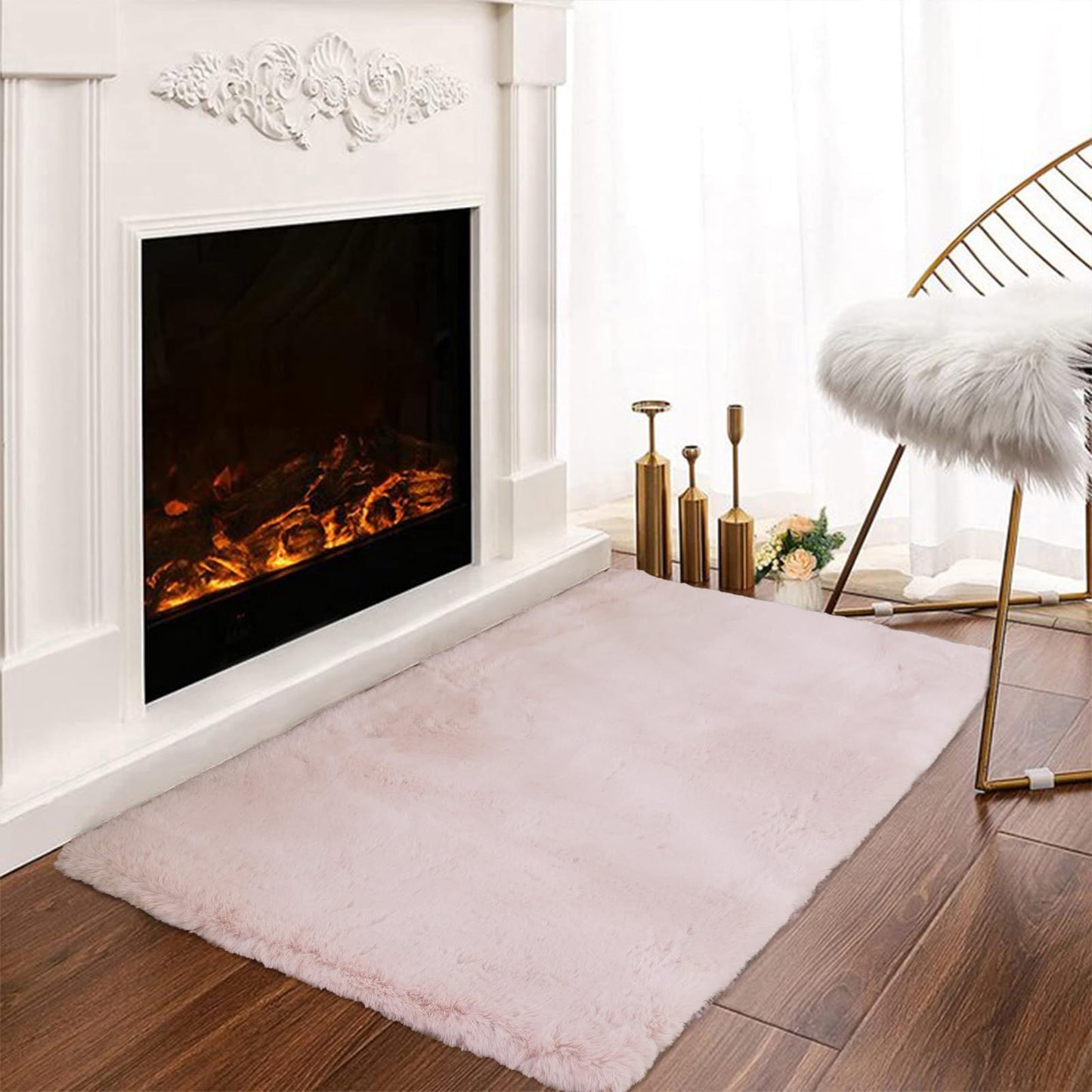 Latepis 3ft White Faux Fur Round Rug