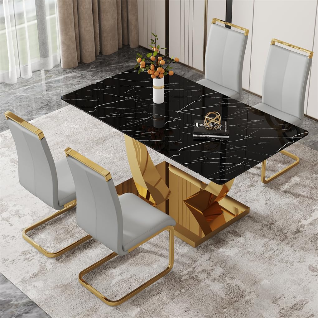 71" Black & Gold Dining Set for 8