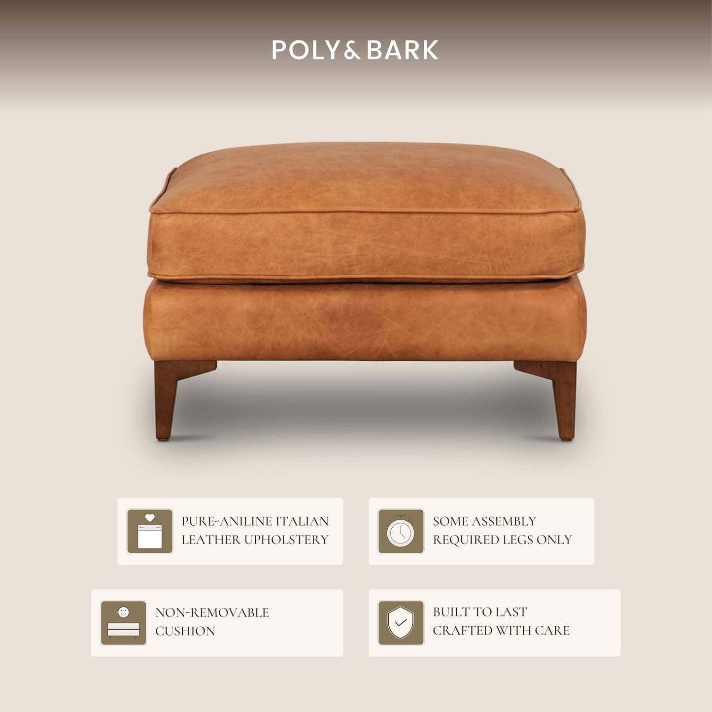 POLY & BARK 74" Leather Sofa – Cognac Tan