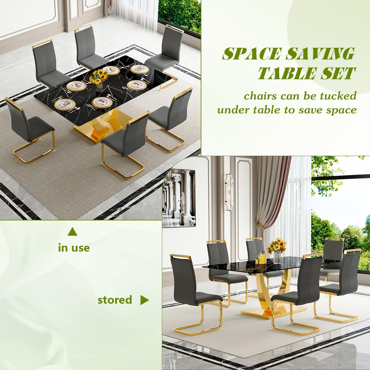 71" Black & Gold Dining Set for 8
